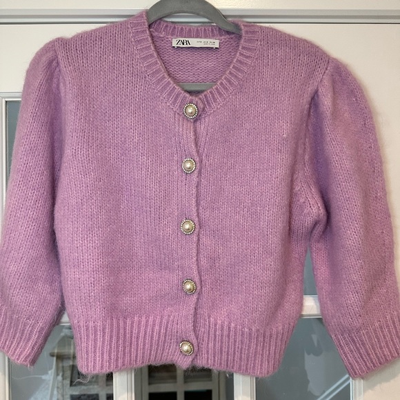 Zara lavender cardigan with pearl and Diamond buttons - size M - Picture 2 of 5